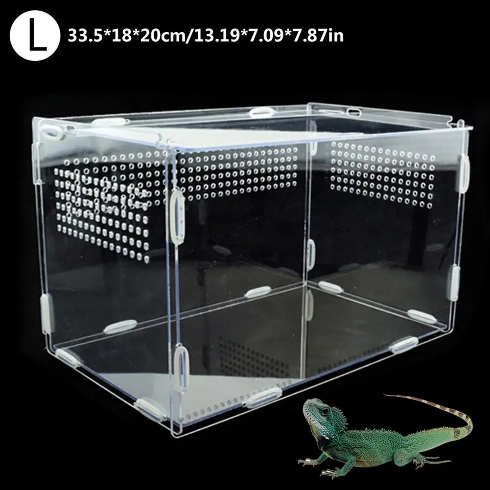 

Reptile Breeding Box Transparent Acrylic Feeding Box Clamshell Opening For Spider Lizard Frog Cricket Turtle (No Landscaping)