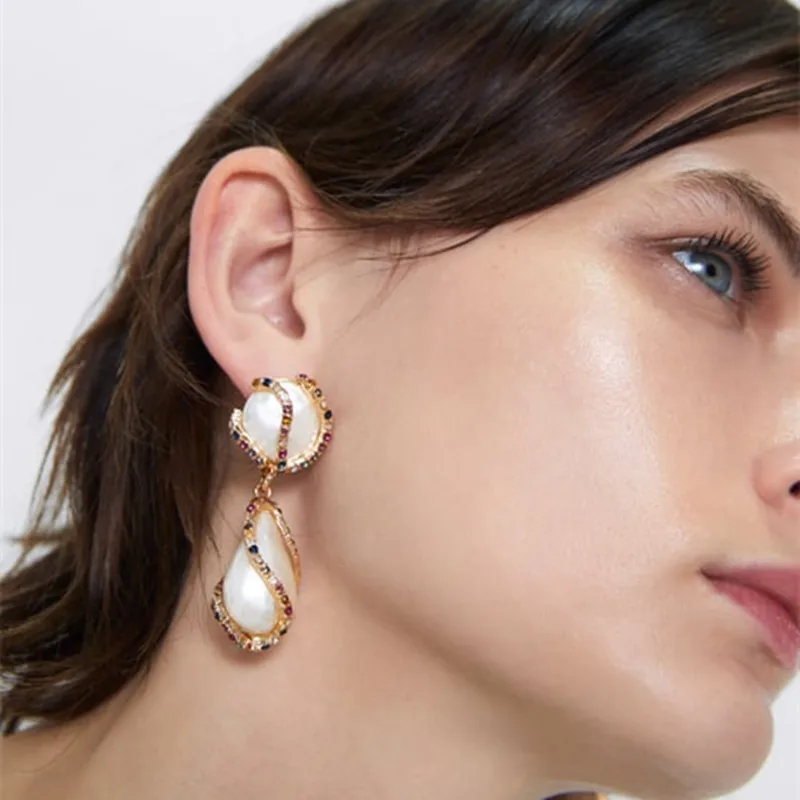 Junlead стильные роскошные Разноцветные серьги с кристаллами жемчужные бусины в