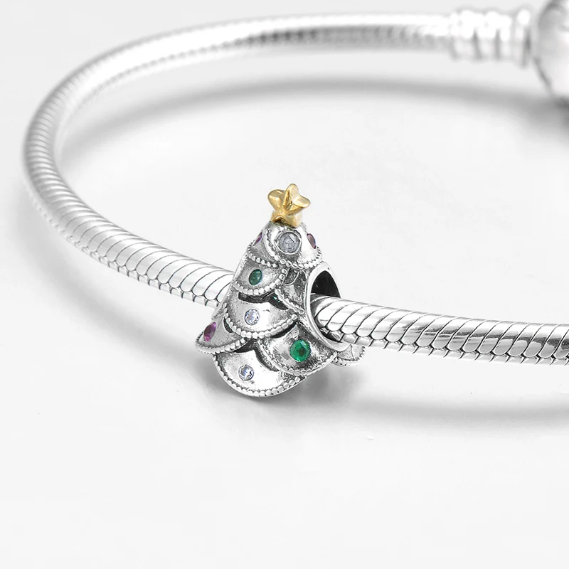 Бусина-Шарм Рождественская елка из серебра 925 пробы с фианитами | Украшения и