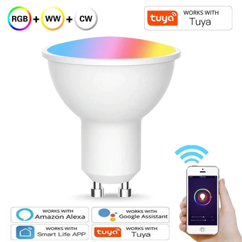 

2021 New Gu10 Wifi Smart LED Light Bulb Spotlight Tuya/Smart Life APP 4W RGBCW Voice Control Work With Amazon Alexa Google Home