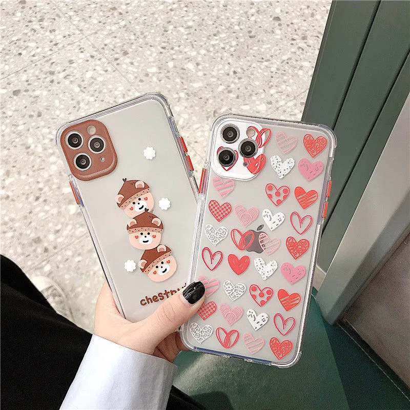 Милый каштан чехол для телефона с сердечками iphone 11 Pro Max 7 8 plus X XR XS SE2020 задняя