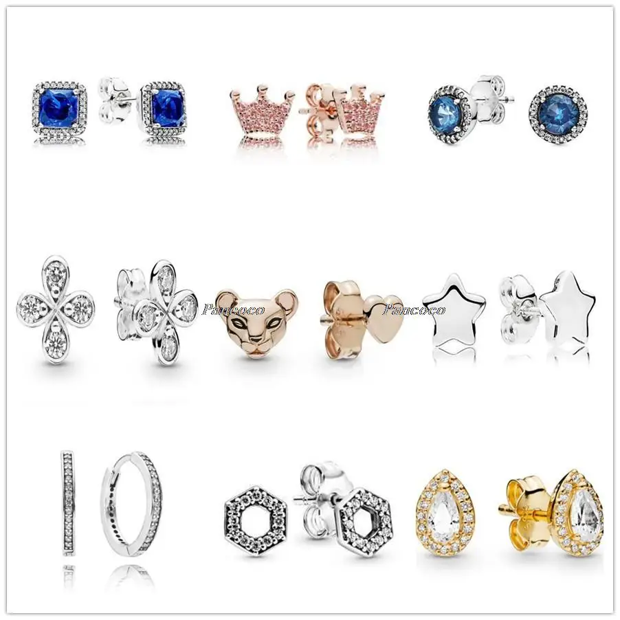 

Authentic 925 Sterling Silver Earring Blue Classic Timeless Elegance Stud Earrings For Women Wedding Gift Fashion Jewelry