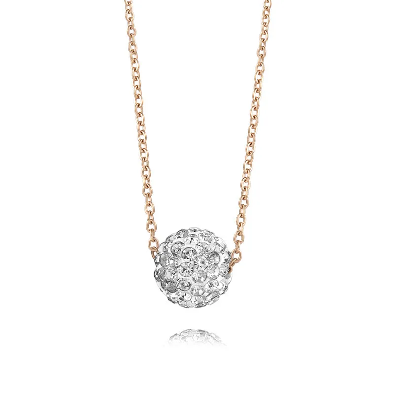 

Rose Gold Stainless Steel Necklace For Women European American Spherical Set Zircon Pendant Jewelry 2021 Trend YMS N285