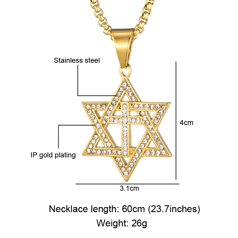 D & Z Iced Out Bling Rhinestone Star of David Cross Подвеска Ожерелье для мужчин и женщин аксессуары в