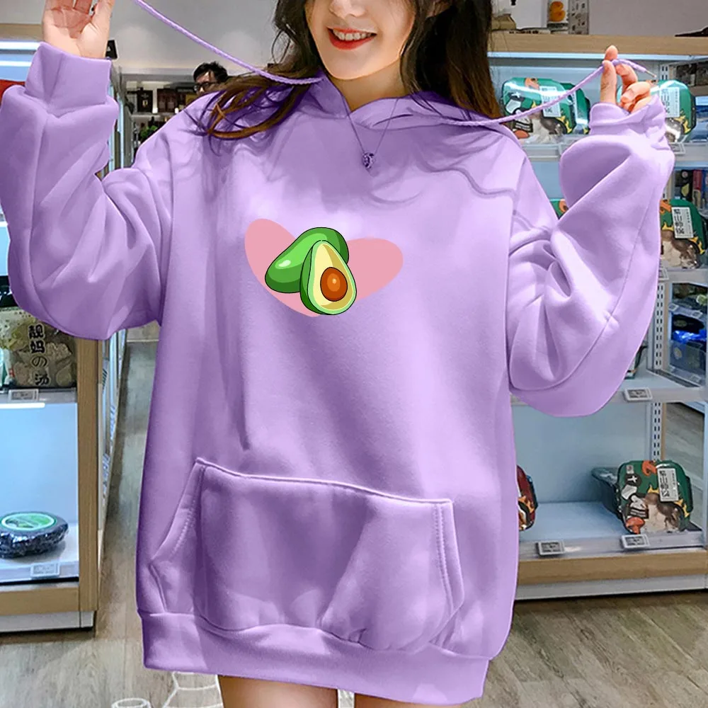 

Oversized Sweatshirt Hoodie Avocado Print Graphic Streetwear Harajuku Kawaii Pullover Sweatshirts Kpop Sweatshirts Cute Hoodies