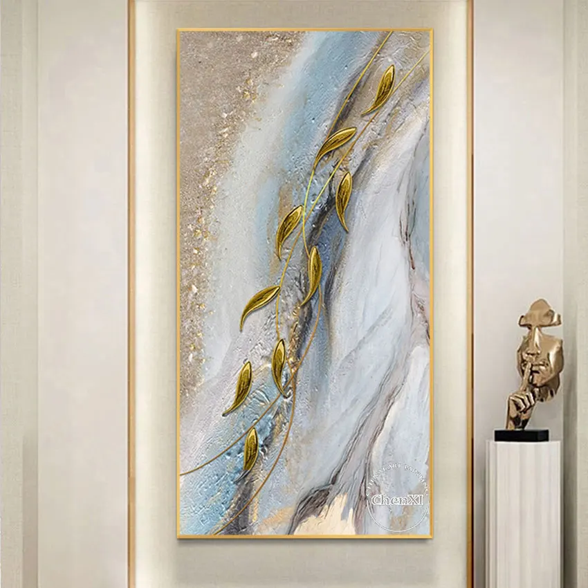 Картина маслом на холсте с изображением красивых золотых листьев | Дом и сад