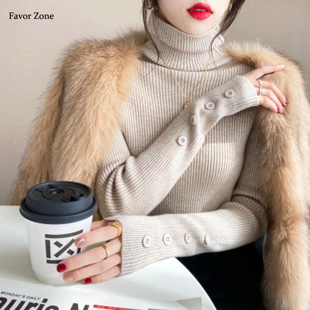

Solid Color Turtleneck Knitted Sweaters For Women Autumn Winter Long Sleeve Tops Female Casual Slim Sweater Pullovers Pull Femme