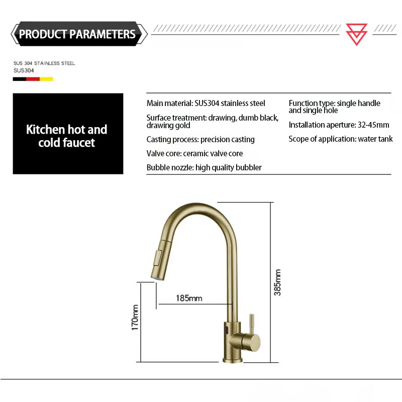 

Kitchen Sensor Faucets With Pull Out Sprayer Solid Lead-free Stainless Steel Smart Induction Mixed Tap Touch Control Sink Tap