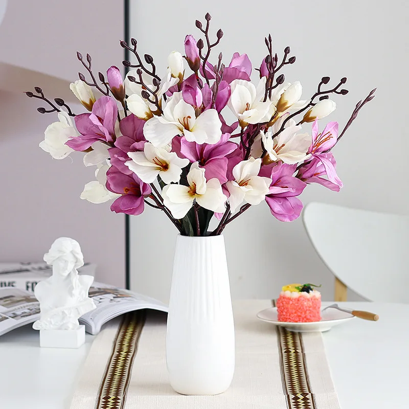 

5 Fork 20 Head Magnolia Artificial Orchid Bouquet Wedding Party Home Desktop Decoration Flowers Photography Props Fake Flower