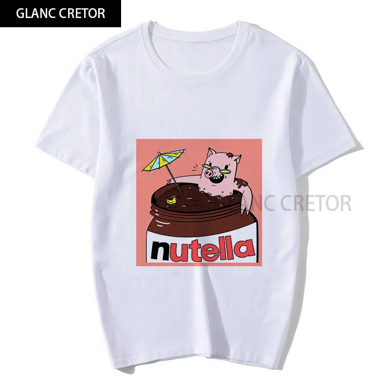 

Kawaii Harajuku Cartoon T-shirt Top Tees Female Aesthetic O-Neck White tshirt Nutella Kawaii Print Women Clothes