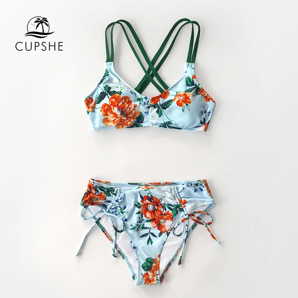 CUPSHE Пион печати шнурок бикини наборы сексуальный Strappy Купальник из двух частей