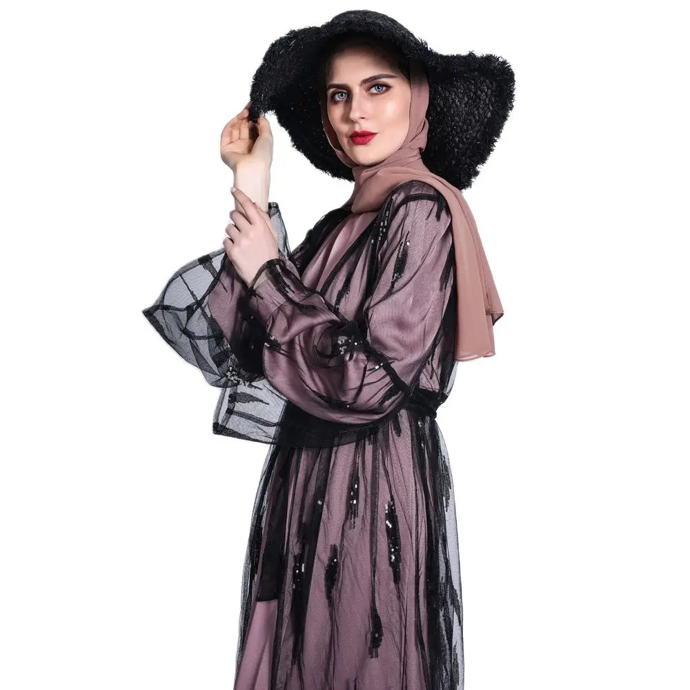 

Рамадан рог рукав шнуровка платье женский кардиган открытый Abaya 01