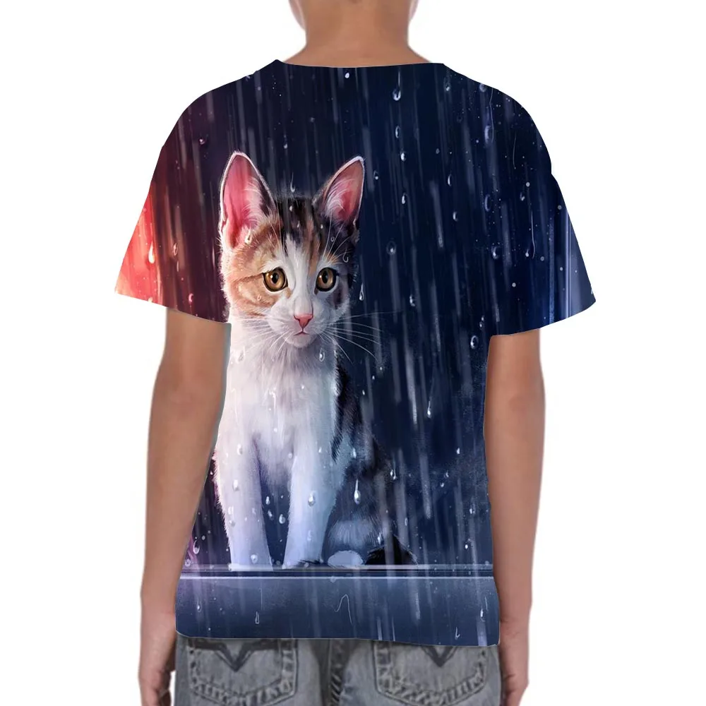 

Kid Graphic T Shirts Round Neck 3D Print Baby Short Sleeve Boy Cartoons Tops Cat Tees