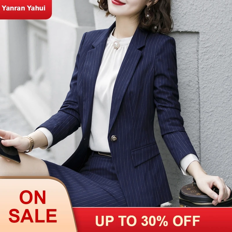 Женские костюмы с юбкой осень 2019 Модный Новый Блейзер и юбка в полоску длинным