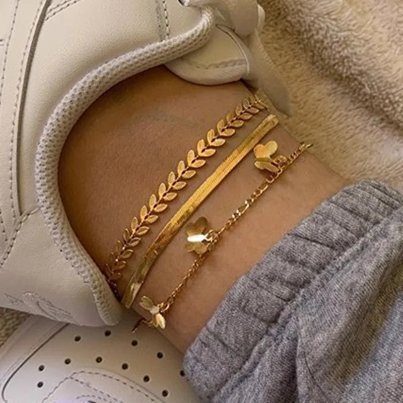 3 шт./компл. панк Золотой цвет Фигаро змея цепочка Бабочка ножные браслеты для