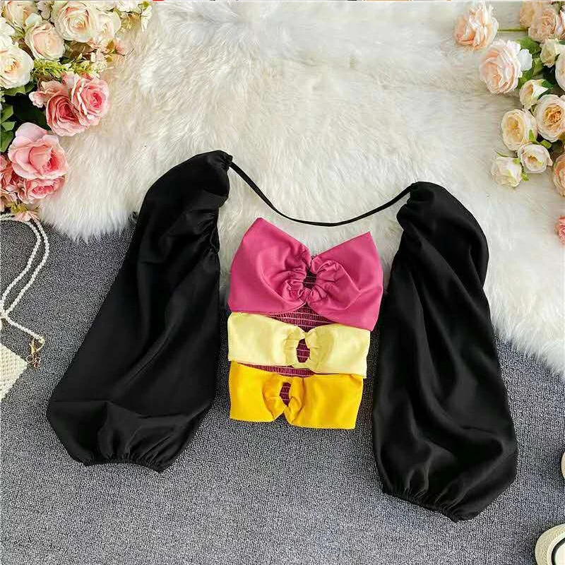 

Color Patchwork autumn crop top women Strapless Pullover holiday Casual tank top Sheath backless cropped