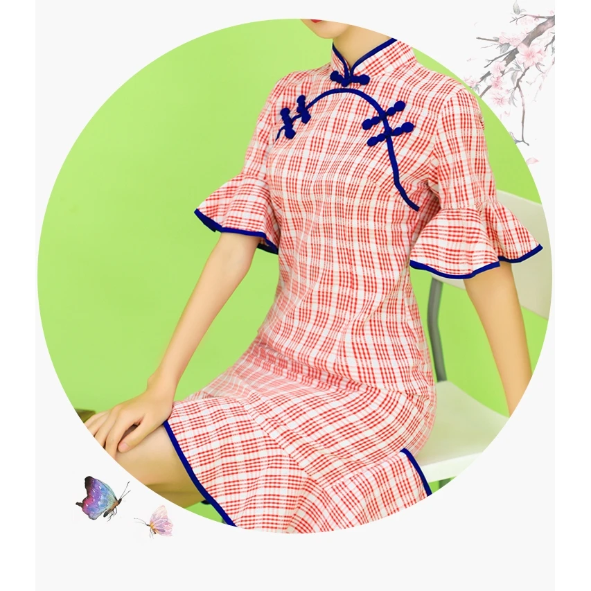 

Lattice Cheongsam Young Money Girl Improved Version Fish Tail