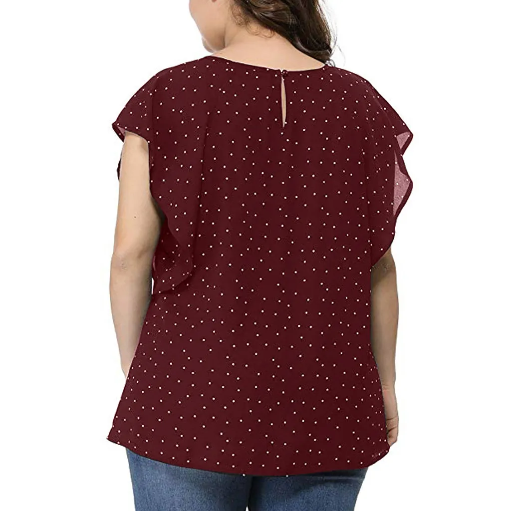 

Women's Summer Plus Size Ruffle Sleeve Shirts Top Polka Dot Chiffon Blouse Casual Plus Size Tops Blusa Femmes 2020 New blusas