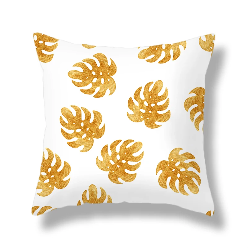 Наволочка с изображением золотых листьев домашний декоративный рисунком