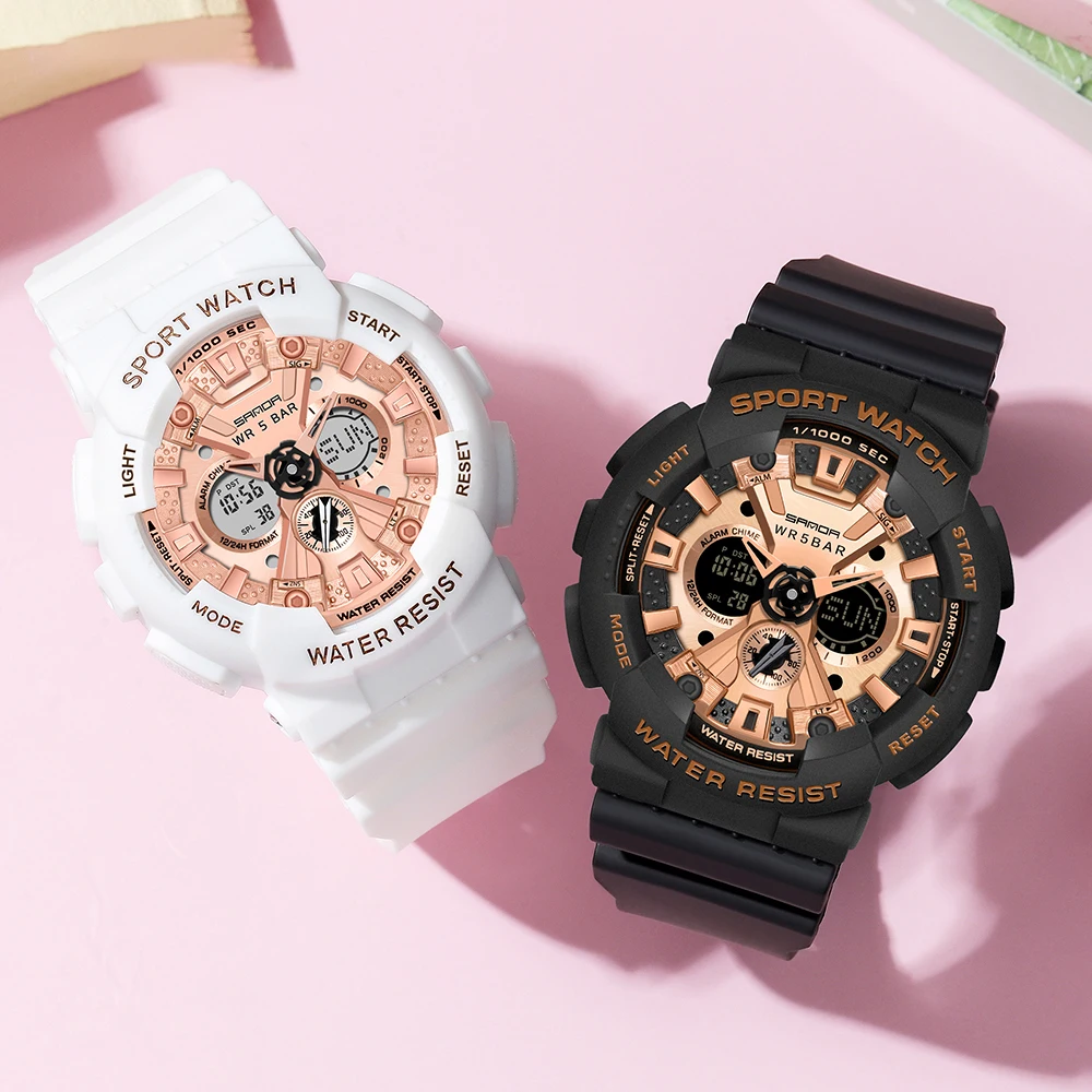 SANDA Sports Women Men Watch 50M Waterproof Dual Display Wrist Watch for Male Female Clock Relogio Feminino High Quality
