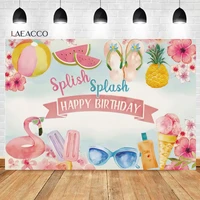 laeacco summer birthday theme watercolor flamingo sunglass ice cream baby child customized poster portrait photography backdrops
