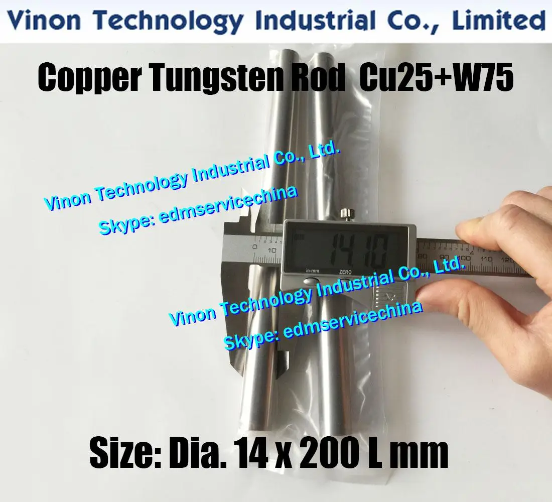 

(2 шт. в упаковке) Ø14x200Lmm Медь Вольфрам стержень W75 (Медь 25% + Вольфрам 75%), электроэрозионные Медь Вольфрам электрод сплав круглой формы