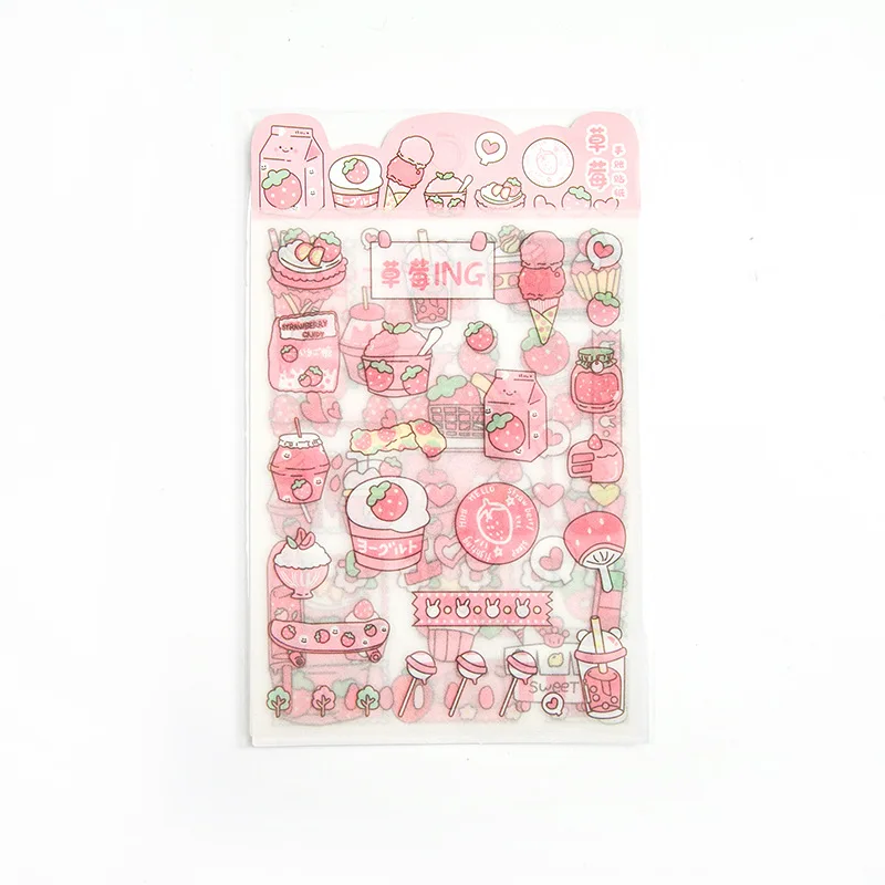 

4 Sheets / Bag Pink Princess Strawberry Sakura Peach Diary Decorative Stickers DIY Sealing Paste Stickers