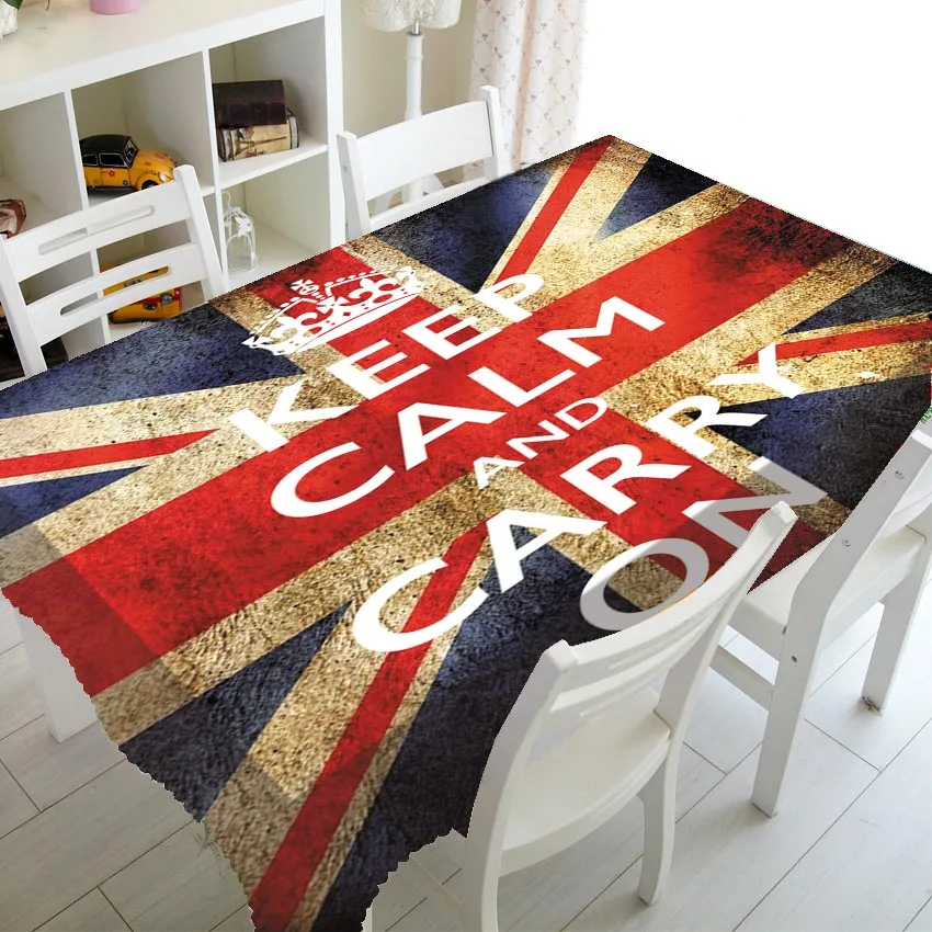 

Grunge Keep Calm and Carry On Union Jack Flag Tablecloth for Party Decor UK Flag Table Cloth Cover for Rectangle Square Tables