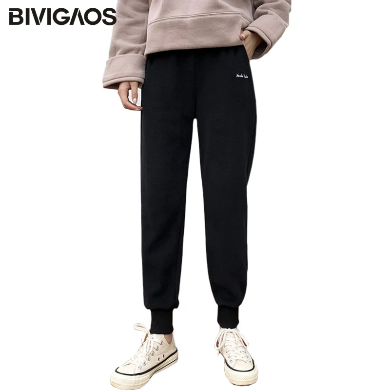 BIVIGAOS 2019 осень зима Модный толстые хлопчатобумажные спортивные брюки для женщин с