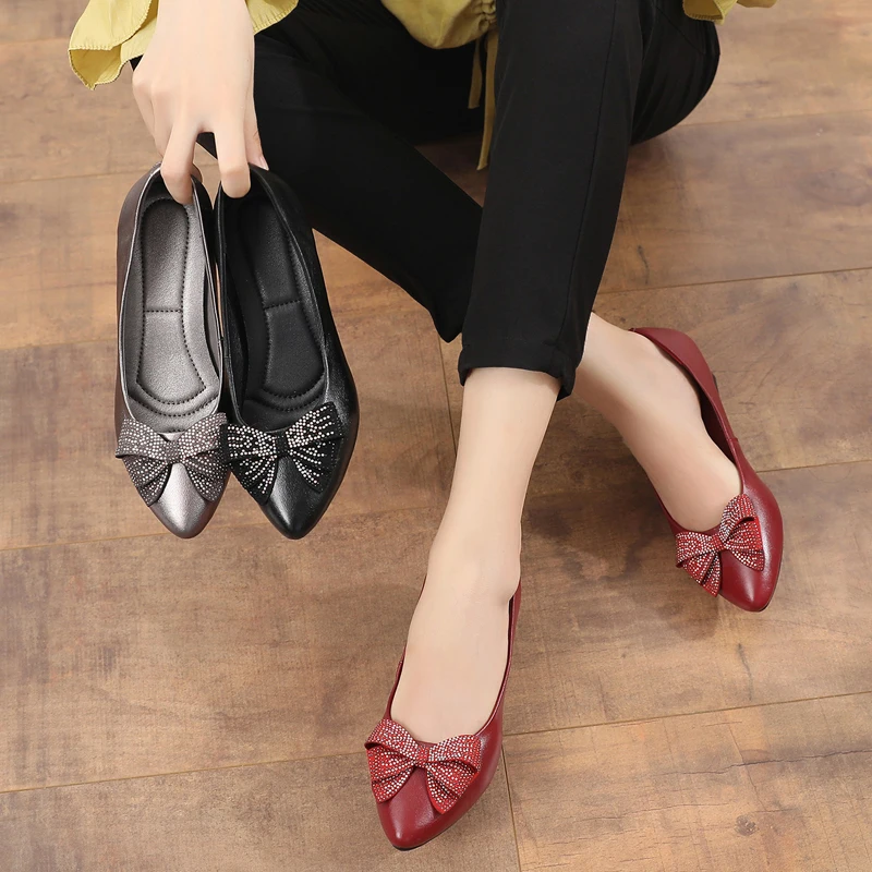

GKTINOO Fashion Women Pumps New Butterfly-Knot Genuine Leather Pointed Toe Wedding Shoes Woman Spring Summer Casual High Heels