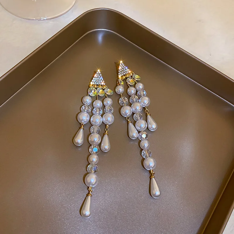

LOVOACC Everyday Faux Pearl Waterdrop Pendant Long Earrings for Women Spark Rhinestone Dangle Earrings Accessories Hot Sale