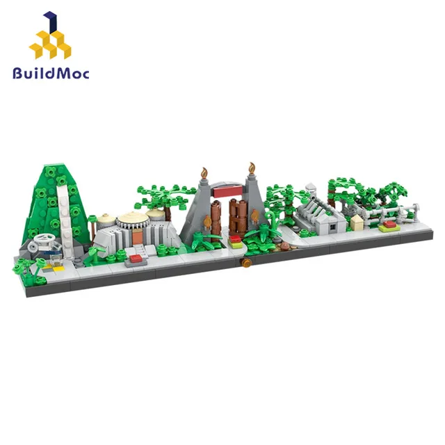 BuildMoc Парк Юрского периода Динозавр мир Skyline архитектура MOC лес модульный дом