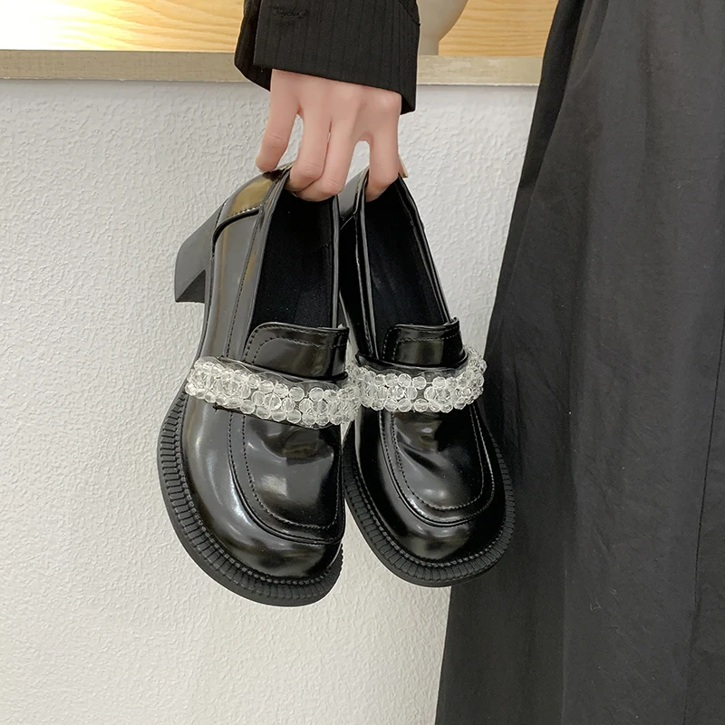 

Womens Loafers Shoes Round Toe Shallow Mouth British Style Casual Female Sneakers Crystal Slip-on Summer Preppy On Heels New Rhi