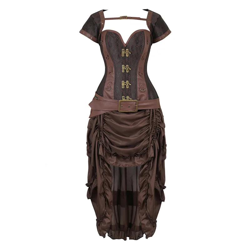 Women Plus Size Steampunk Corset Dresss Pirate Corset Vest Top with Skirt Cosplay Costume Gothic CorsetsWith Burlesque Skirt Set
