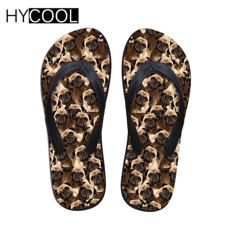 HYCOOL/Новинка; Модные женские Вьетнамки без шнуровки; милые летние женские шлепанцы с изображением мопса; женская пляжная обувь на плоской подошве с объемным рисунком Хаски; - Цвет: CC3210AB