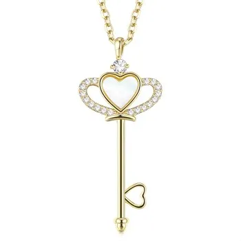 

S925 Silver White Shell Love Key Necklace (Gold) Pten00423