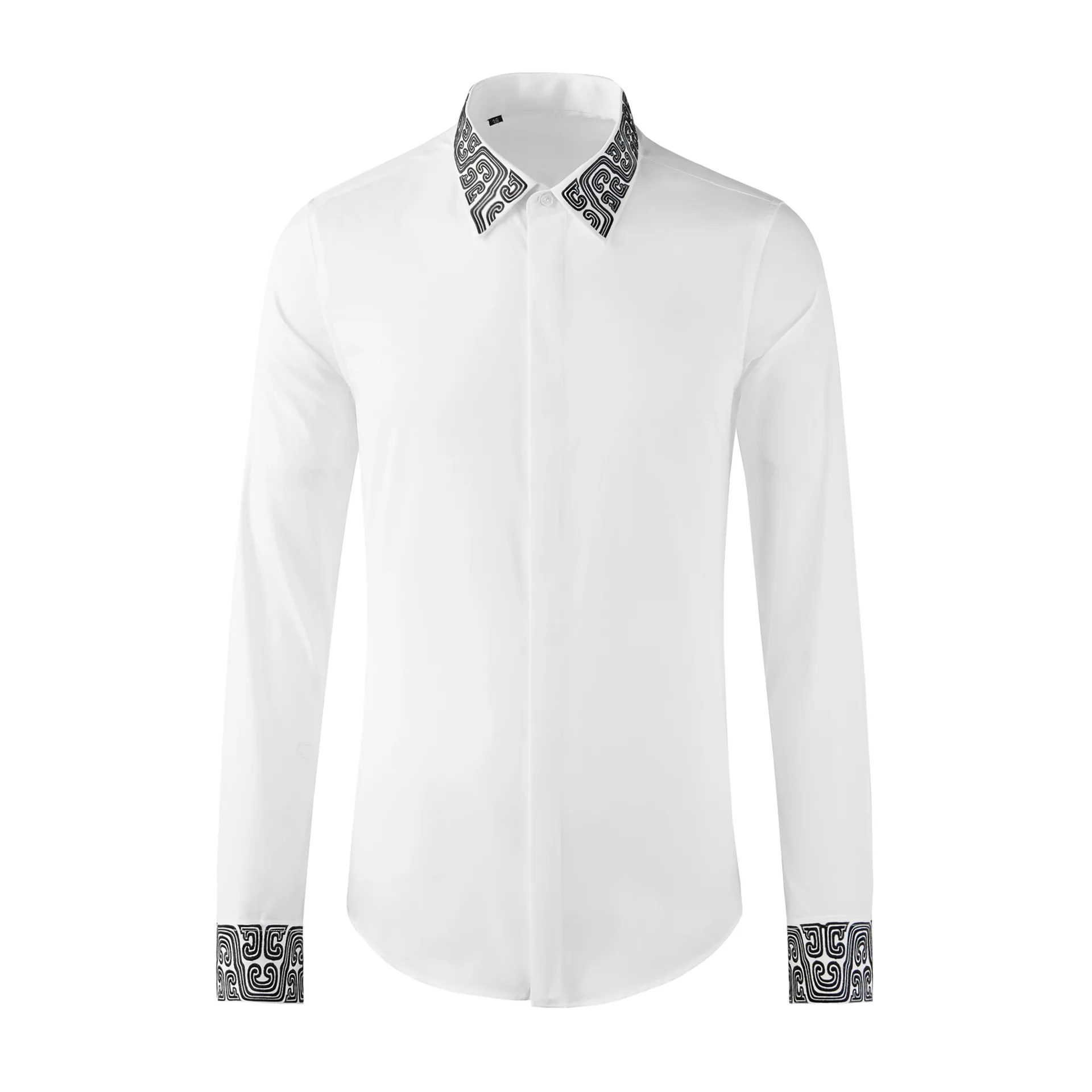 

Chinese Style Embroidery Men's Shirt Cotton Long Sleeve Slim Fit Casual Shirt Business Social Formal Dress Shirts Men Clothing