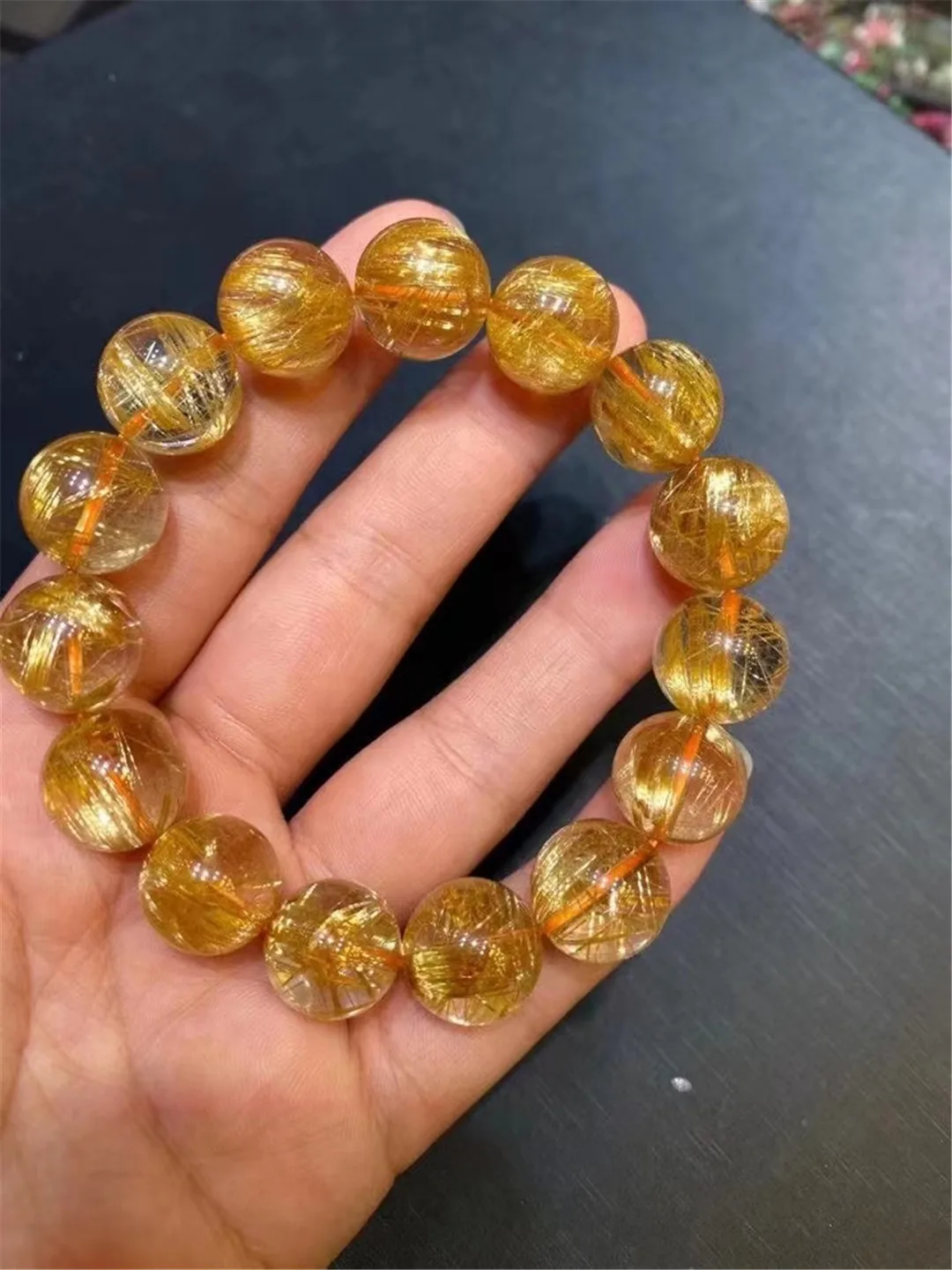 

Natural Gold Rutilated Quartz Bracelet Jewelry For Women Man Wealth Luck Healing Crystal 14mm Beads Stretch AAAAA Certificate