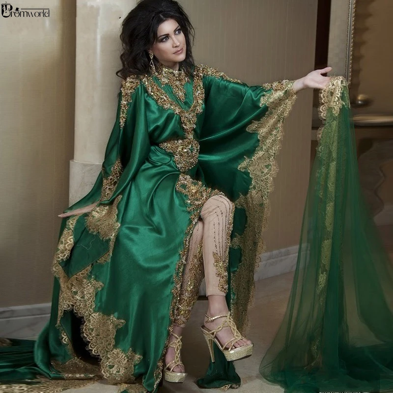 Роскошное винтажное зеленое средневосточное мусульманское официальное платье с