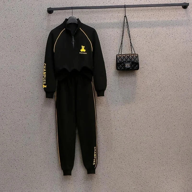 

Casual Tracksuit Two Piece Set Women's Spring Fall Fashion Stand Collar Long Sleeve Sweatshirt Pantsuit Loose Joggers Sweatsuit