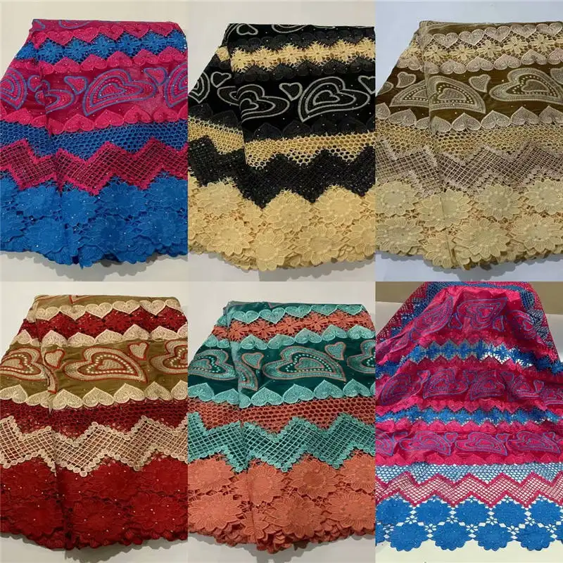 

5Yard Soft Hand Cut Elegant African French Net Lace Fabric Shiny Wedding Nigeria Ghana Celebration Dress With Stone VC8-65