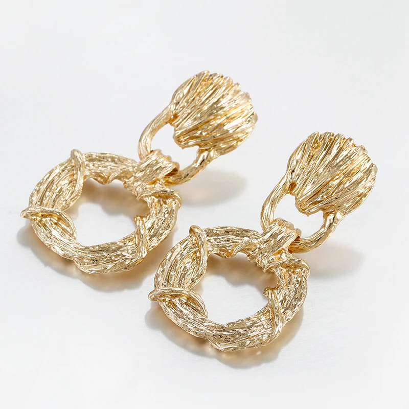 

AENSOA Trendy Irregular Metal Round Geometric Drop Earrings for Women Vintage Hollow Gold Silver Color Statement Earring Jewelry