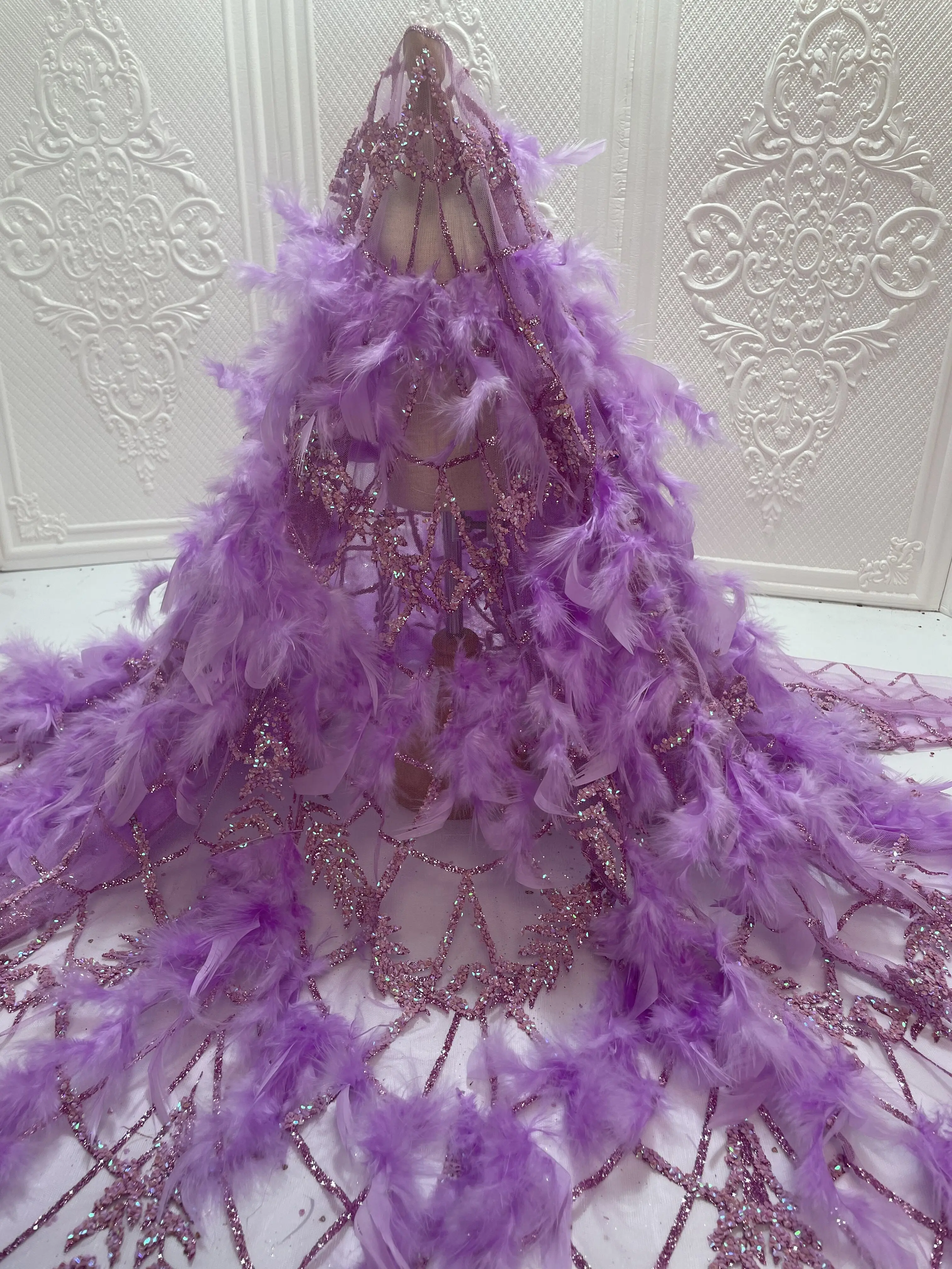 

Африканская кружевная ткань высокое качество и блестящим кружевным верхом; Французское Тюлевое кружево ткань с принтом перьев; SYJ-468682 вышив...