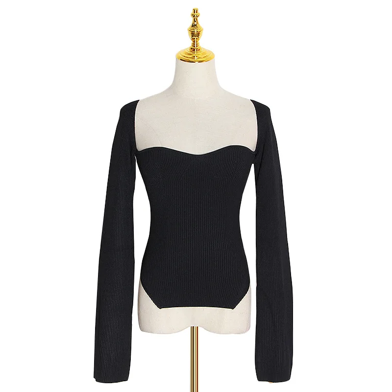 

Shoulder-exposed knitwear new irregular bottoming shirt slim slim long sleeve machine sexy coat women summer