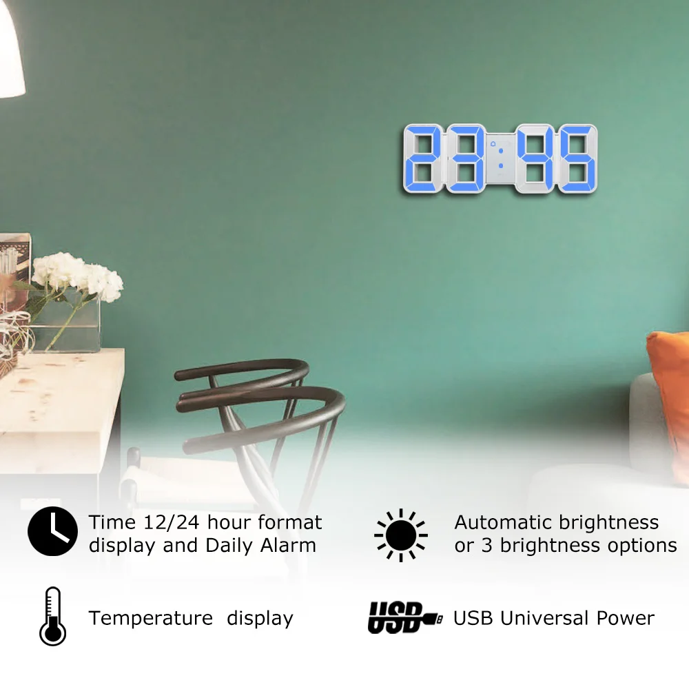 Часы светодиодные настенные большие цифровые с отображением даты и времени 12/24