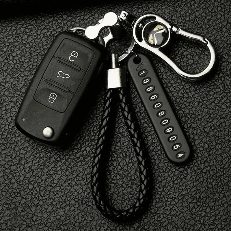 

Anti-lost Car Keychain Phone Number Card Keyring Leather Key Pendant Auto Vehicle Key Chain Ring Holder Accessories Gift for Men