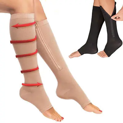 

Compression Black Zipper Leg Slimming Stocking for Man Womens Zipper Leg Support Open Toe Knee Stockings