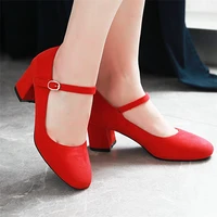 mary jane shoes for women block heel buckle strap pumps 5cm ladies high heels buckle strap dress work office shoes red violet