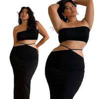 the new summer 2021 plus size womens two piece cut out dress with a strapless bust shows your figure