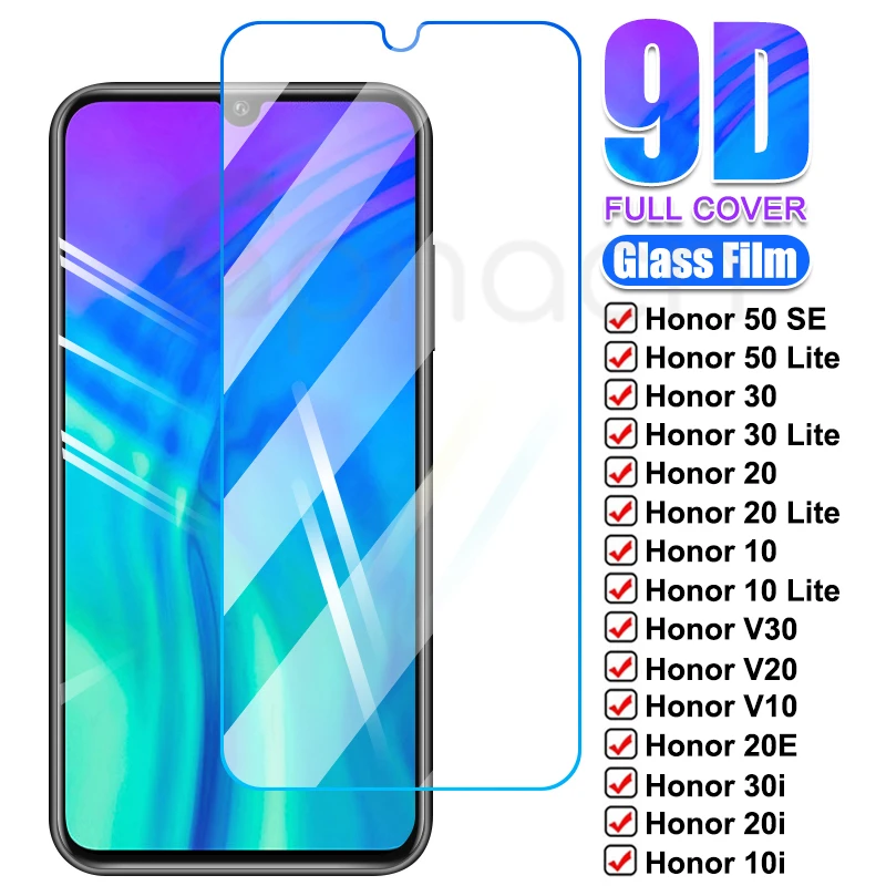 Защитное стекло 9D для Huawei Honor 10 20 30 Lite V30 V20 V10 закаленное 50 SE 9 30i 20i 10i 20E пленка экрана